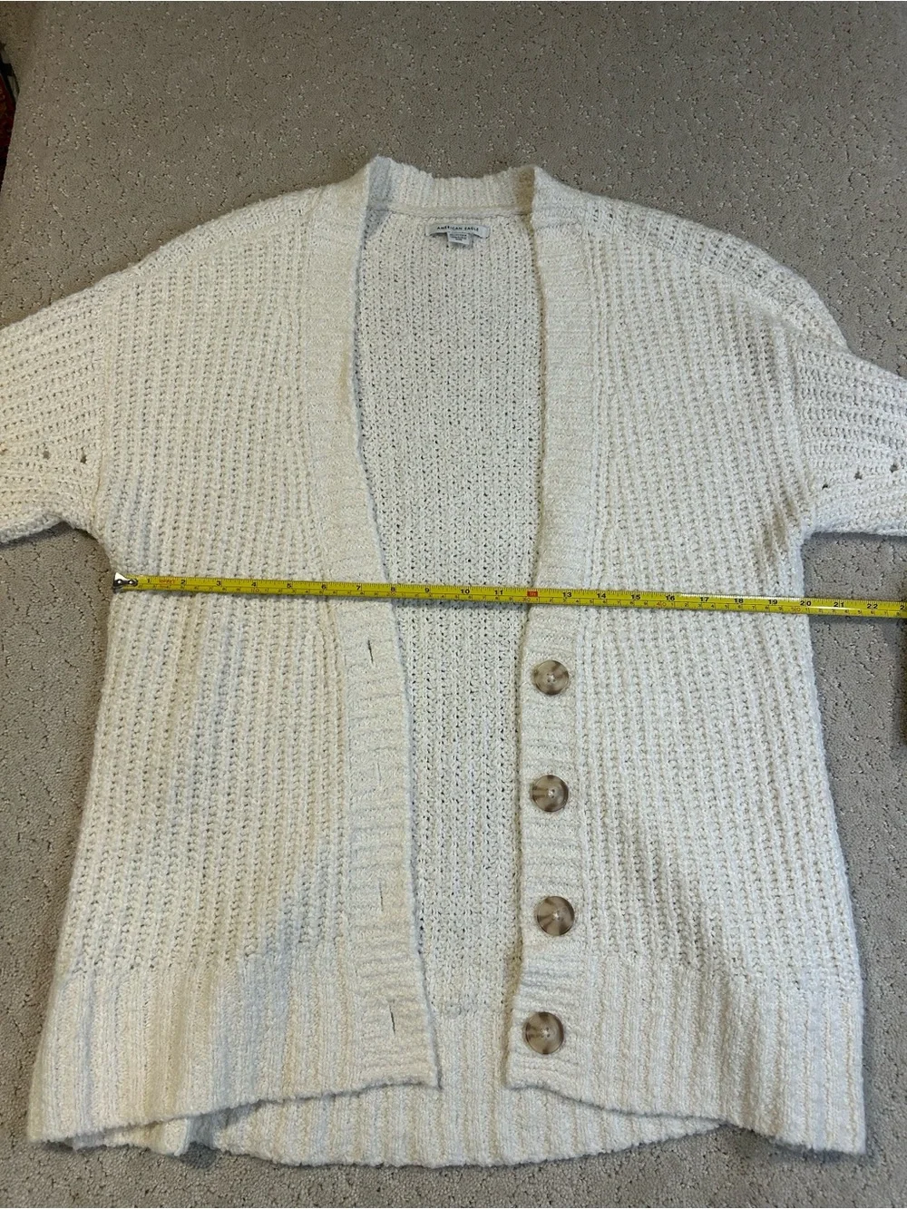 American Eagle Cream Colored Chunky Cardigan Hole Detail in Sleeve XS Oversized